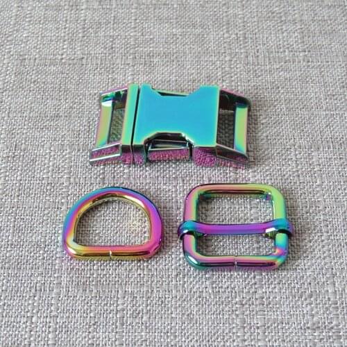 1 Set 20mm DIY Dog Collar Metal Buckles Webbing Adjustable Loops Straps Bags Belts Adjuster D Ring Clasp Garment Accessories