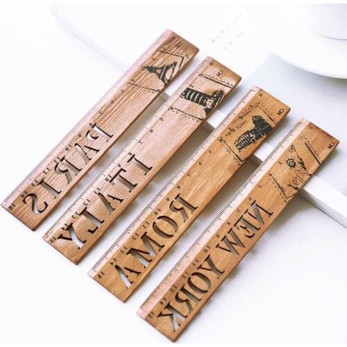 1pcs New York Roma Italy Paris Country Wooden Straight Ruler Measrure Drawing Tool Study Student Stationery