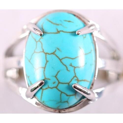 1Pcs Jewelry Gift Adjustable Ring For Women Natural Stone Oval CAB Cabochon Bead Green Howlite Finger Ring Z181