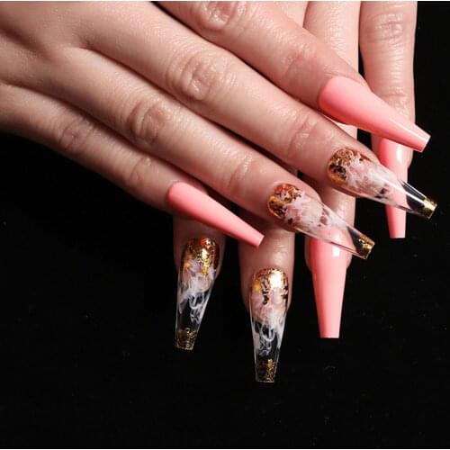 24pcs Smoke Ballerina Orange Pink Wearable Nail Tips Full Cover New Fashion Design Detachable Artificial False Nails