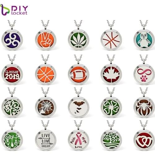 30mm Stainless Steel Round Aromatherapy Lockets Wholesale Mix Style Necklace Oil Diffusers With Chain AA269-288