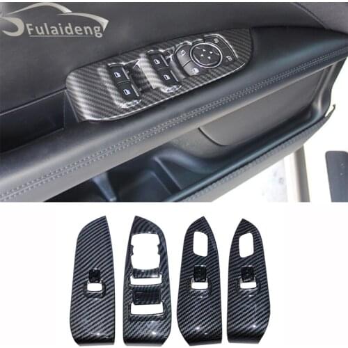 4pcs For Lincoln MKZ 2017-2020 ABS Carbon fiber Interior Window Lift Switch Button Panel Cover Trim Car Styling Accessories