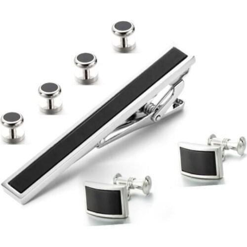 5sets/lot Chain Cufflinks+Tie Clip+Collar Studs 7pcs Set Tuxedo Cuff Links Button Stud Tie Clip Set Mens Jewelry