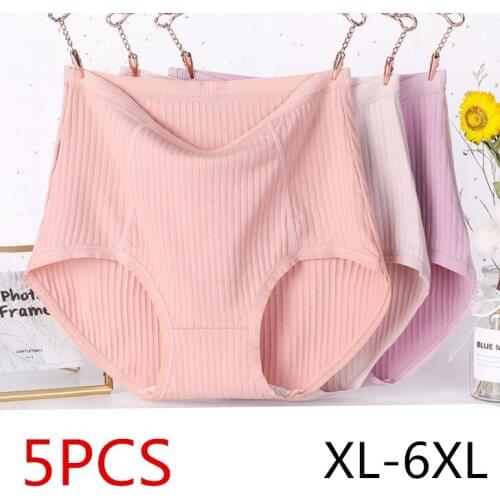 5PCS Middle aged mother underwear female cotton summer high waist elderly large size 100 kg fat MM cotton womens shorts briefs