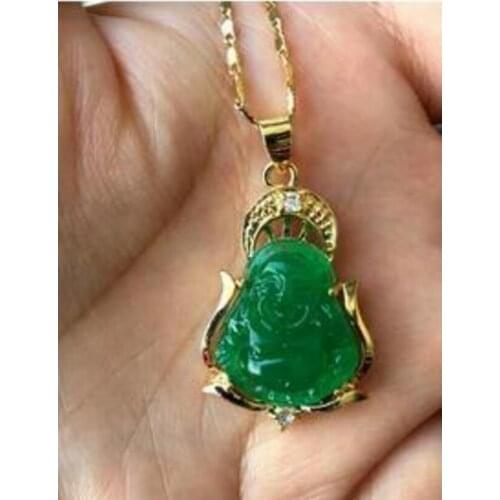 Free Shipping Chinese Green Jade Lucky Buddha pendant + free chain necklace