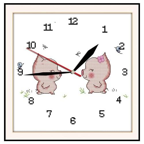 Borduurpakketten kruissteek broderie needlework sets pig lovers wall clock pic punto de cruz printed cross stitch kit embroidery