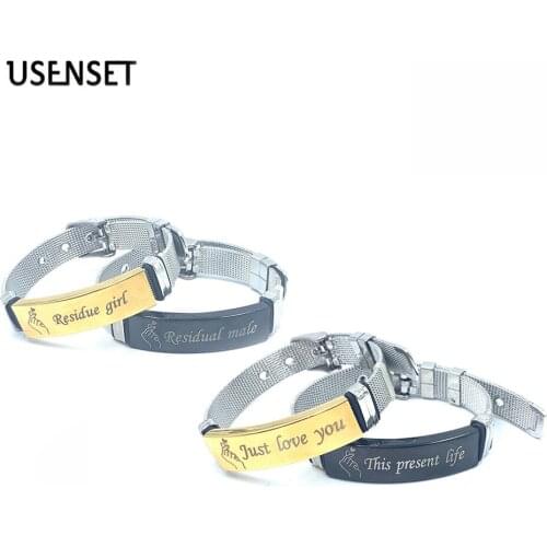 10MM Milanese Mesh Bracelets Stainless Steel Letter Bangles For Women Men Silver Color Jewelry Gifts USENSET