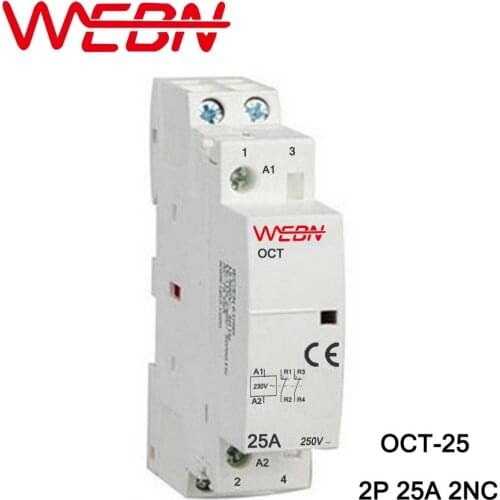 OCT Series AC Household Contactor 230V 50/60Hz 2P 25A 2NC Two Normal Close Contact Din Rail Contactor