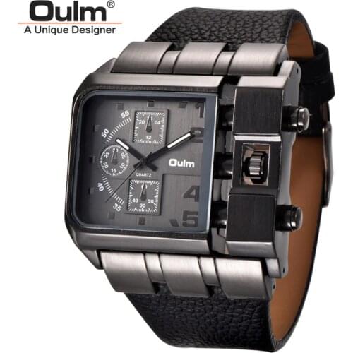 Oulm Square Dial Quartz Watch Man Casual Big Size Wrist Watches Decorated Small Dials Luxury Brand Male Clock relogio masculino