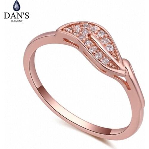 DANS Element Brand Real AAA Zirconia Micro Inlays Rose Gold Color Simple Leaf Ring Party For Women Valentine Gift 121768