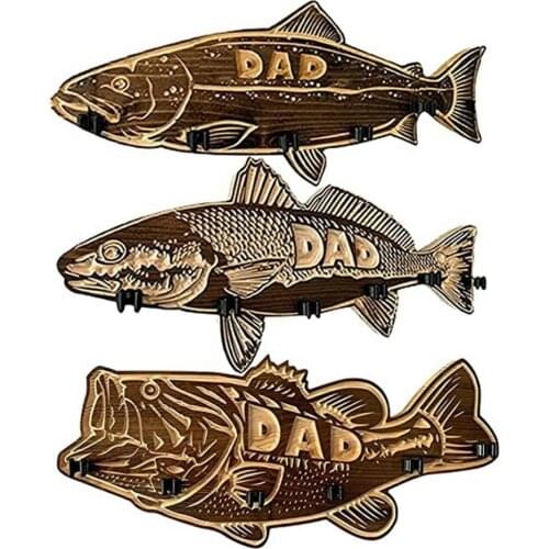 Wooden Fishing Rod Holder Largemouth Bass Redfish Fishing Pole Storage Rack Garage Door Wall Mount 6 Fishing Rod Supports