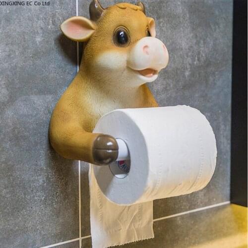 Cute Animal Tissue Holder Perforated Free Roll Paper Holder Hanging Household Wall-mounted Tissue Holder Bathroom Decoration