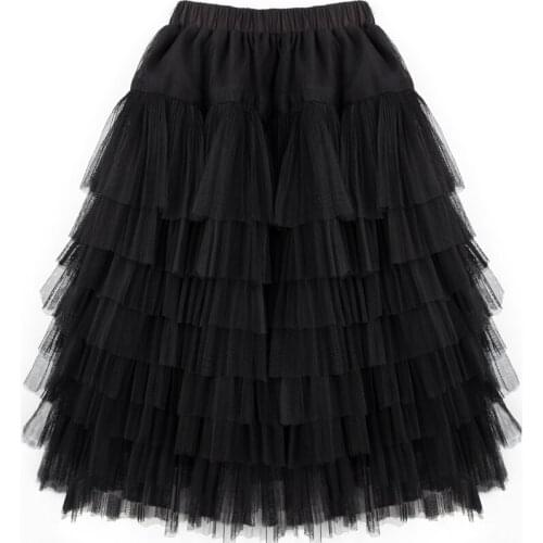 2020 New Sweet Cake Layered Long Mesh Skirts Princess High Waist Ruffled Vintage Tiered Tulle Pleated Skirts Childrens new