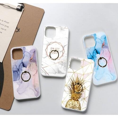 For Samsung Galaxy A22 A51 A50 A71 A70 A12 A32 A72 A52 A21S S10 S20 S21 FE Ultra S9 Plus S8 Finger Ring Holder Marble Soft Cases