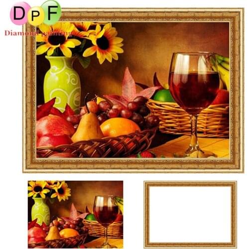 DPF Diamond painting Cross Stitch Red wine and flowers Round full Mosaic have Frame Diamond Embroidery needlework decor crafts