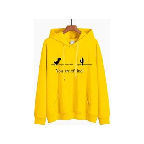 Harajuku Cartoon Dinosaur Print Hoodies Women Casual Long Sleeve Loose Hooded Sweatshirt Autumn Winter Fleece Hoody Pullover Top
