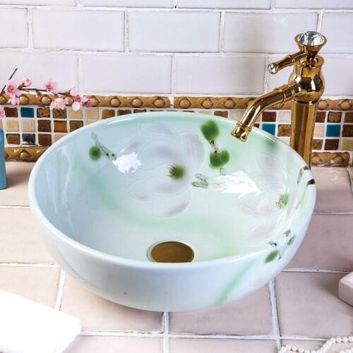 China Vintage Style Ceramic Art Basin Sink Counter Top Bathroom Sink ceramic hand wash basin cabinet bathroom sinks