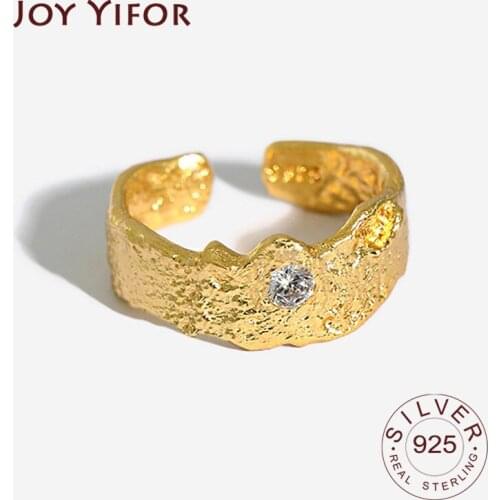 925 Sterling Silver New Simple Design Bump Matte Gold Color Rings Retro Distressed Opening Handmade Ring Fashion Fine Jewelry