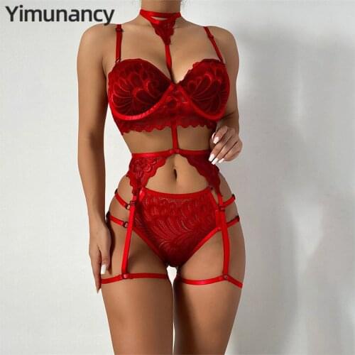 Yimunancy 3-Piece Bra Set Women Bra Underwire + Panty Underwear Set Ladies Sexy Lingerie Set