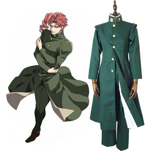 JoJos Bizarre Adventure Cosplay Noriaki Kakyoin Battle Costume Outfits Suits Halloween Party Green Long Robe Pants Uniform Set