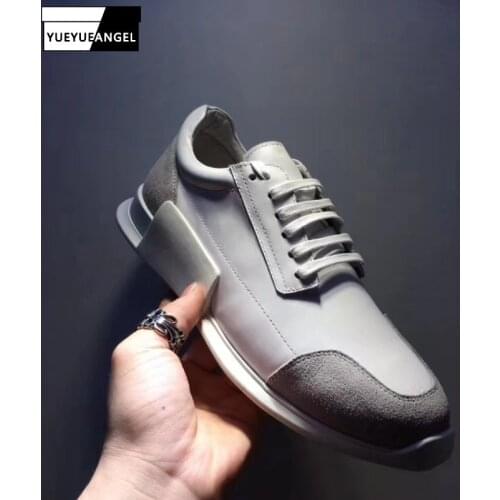 100% Genuine Leather Shoes Men Spring British Style Lace Up Platform Sneakers Street Casual Walking Shoes Luxury Black Trainers