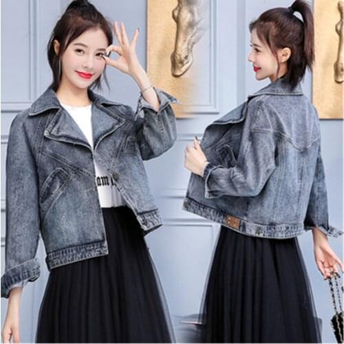 2020 Spring Autumn Retro Denim Jacket Female Korean Loose High Waist Short Section Student Wild Tide Denim Jackets Womens Tops