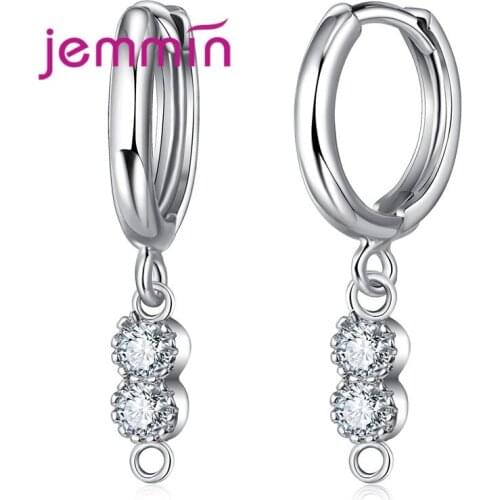 Fashion 925 Sterling Silver Earrings Settings & Making DIY Hopp Earring Findings with CZ Stone for Women Girls