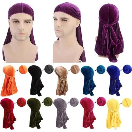 Breathable Bandana Hat Turban Men Lady Unisex Velvet Silk Cap Headwear Velvet Durag Long Headwrap Chemo Cap