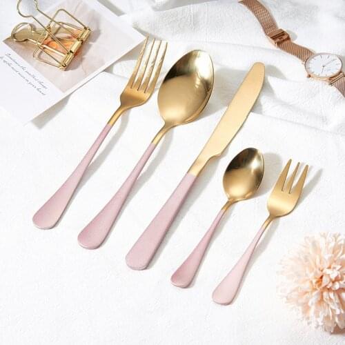 Gold Cutlery Stainless Steel Cutlery Set of Spoons Forks Dinner Set Pink Dinnerware Sets 5 Pcs Tableware Eco Friendly