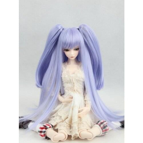 New Arrival 1/3 22-24cm 1/4 18-18.5cm 1/6 15-16cm purple Dual horsetail Removable Long hair SD PULLIP BJD Doll Wig
