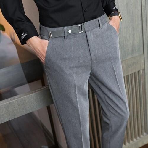 2021 autumn winter thick mens suit trousers solid color fashion business casual party slim formal trousers Pantalones Hombre