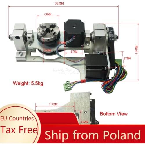 4 Jaw Chuck 60mm Center Height 55MM 4th Axis 5th A Aixs Rotary for CNC Router Engraving Machine