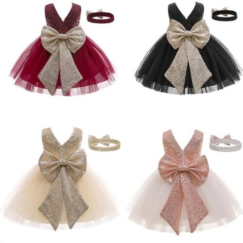 Blotona Newborn Baby Girls Elegant Princess Party Dress Headband 2Pcs Sequined Solid Sleeveless Lace Tutu Sundress 0-24M