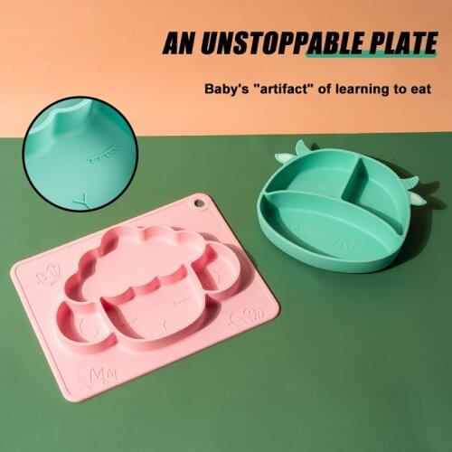 Toddler Divided Plate 4 Cells Non-slip Silicone Food Container Tray Soft Microwave Dishwasher Safe For Babies Kids Посуда
