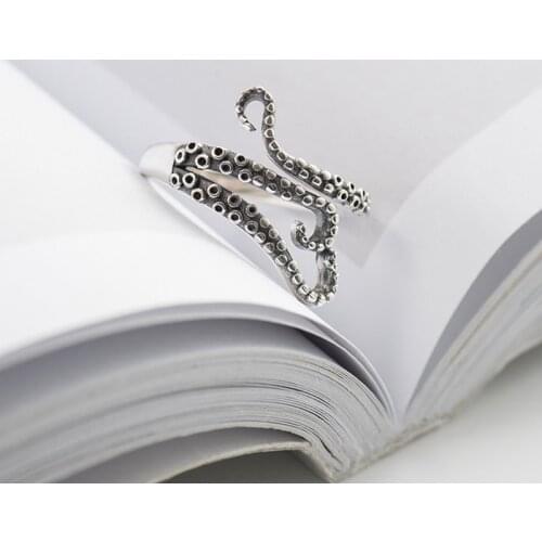 S925 material Retro antique color Deep Sea Octopus Finger Opened Adjustable Size ring woman