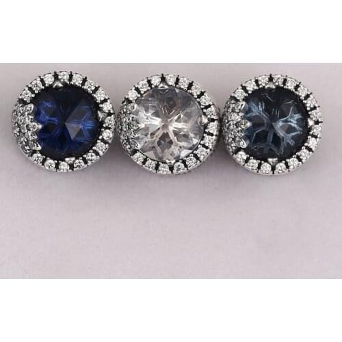Authentic S925 Bead DIY Jewelry Dazzling Snowflake Charms fit Lady Bracelet Bangle Twilight Blue Crystals & Clear CZ