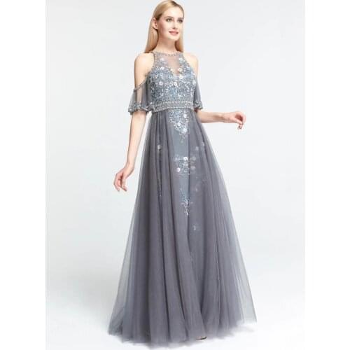 Silver Gowns O-Neck Fashion Ladies Bling Bling Eveningdress Luxury blue Host Dress For Women Wedding Party Graduation Formal