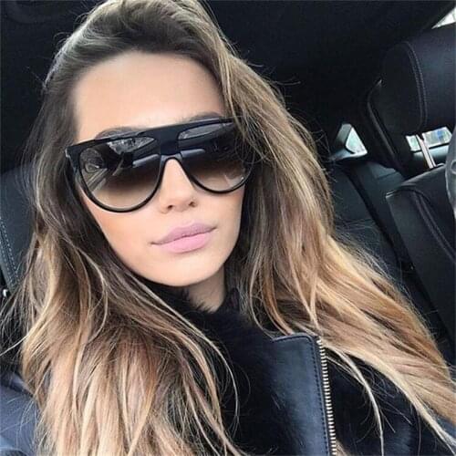 2020 New Fashion Sunglasses Women Vintage Retro Flat Top Oversized Sun Glasses Square Pilot Luxury Designer Large Black Shades