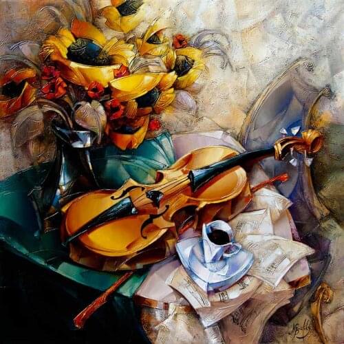 Modern Abstract Art Still Life Flowers Music Handcraft Oil Painting On Canvas Colorful Artwork Picture For Kitchen Room Bedroom