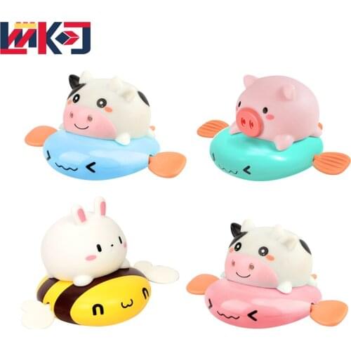 Pig &White Rabbit Cartoon Animal Children Baby Water Bath Toys Cute Pull The Bath Toy Wound-up Chain Clockwork Beach Kawaii Gift