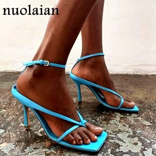 9CM Summer Gladiator Leather Pump Shoes Women Square Toe High Heel Shoes Woman Party Wedding Shoe High Heels Pumps Chaussure