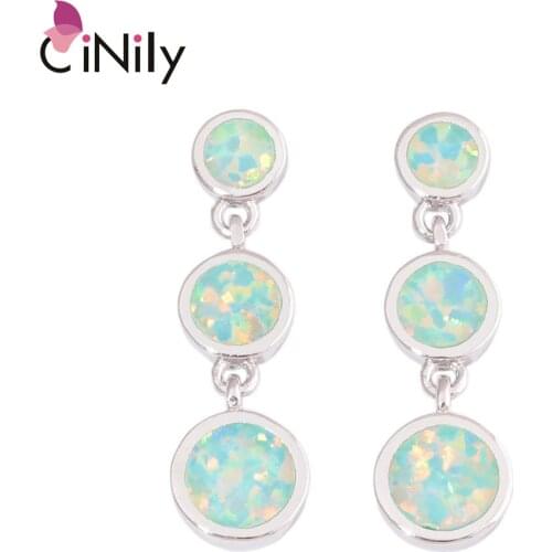 CiNily Green Fire Opal Dangling Earrings Silver Plated Round Stone Long Drop Earring Bohemia BOHO Summer Korean Jewelry Female