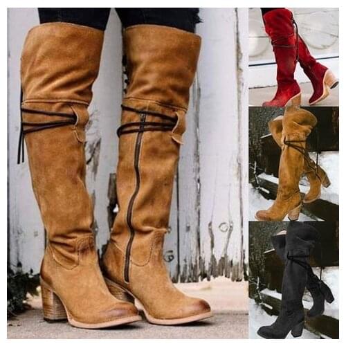 Women Boots Lace Up Sexy High Heels Women Shoes Lace Up Winter Knee-High Boots Warm Size 35-43 2019 Fashion Boots tyh6