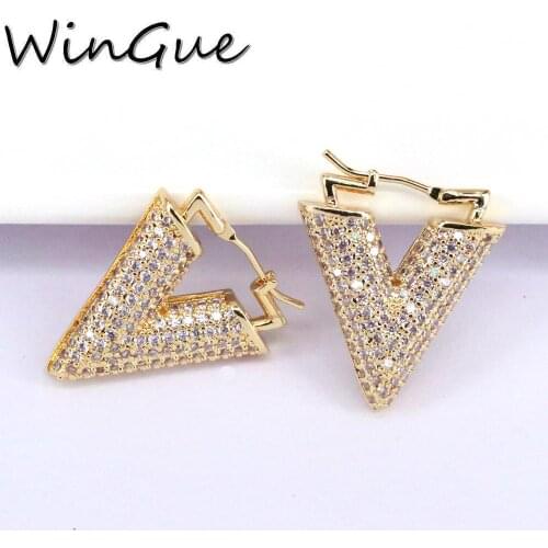 1 Pair, Goth V Earrings For Women Crystal Hoop Earrings Statement Pendientes 2021 Brincos CZ Cubic zirconia Fashion Jewelry