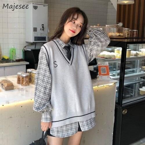 Sweater Vest Women Letter V-neck Loose Preppy Style Jumpers Womens All-match Fashion Chic Leisure Sweaters Ins Gentle Soft Daily