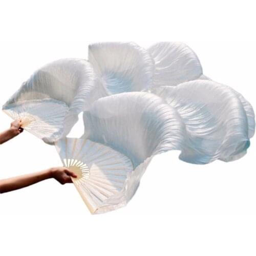 Hot Selling 100% Silk Unisex High Quality Chinese Silk Veil Dance Fans 1Pair Belly Dance Fans Hot Sale Pure White Color 180*90cm