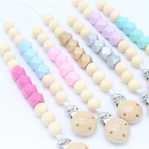 100pcs Wood Pacifier Clip Wooden Bead Clip Holder Cute Pacifier Clips Soother Chains Baby Teething Toy for Baby Chew
