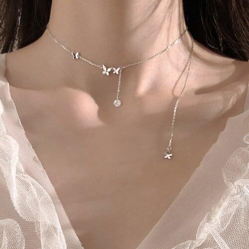 925 Silver Sterling Necklace For Women Butterfly Clavicle Tassel PendantLine Chain Fashion Girls Exclusive Luxury Design INEFFA