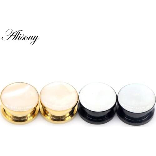 Alisouy 2pcs Stainless Steel Gauges Tunnels Plugs Round Shell Screw Expander Stretcher Piercing Body Jewelry Men Women Gift