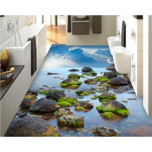 Beibehang Fantasy seductive fashion waterproof papel de parede 3d wallpaper sea stone seaside sky floor tiles flooring paintings